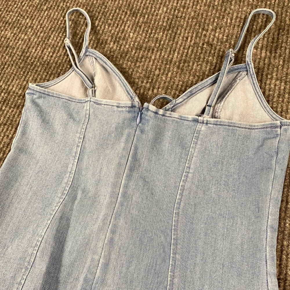 Story On Light Wash Denim Lace Up Front Mini Dress Bodycon Small - Picture 9 of 9